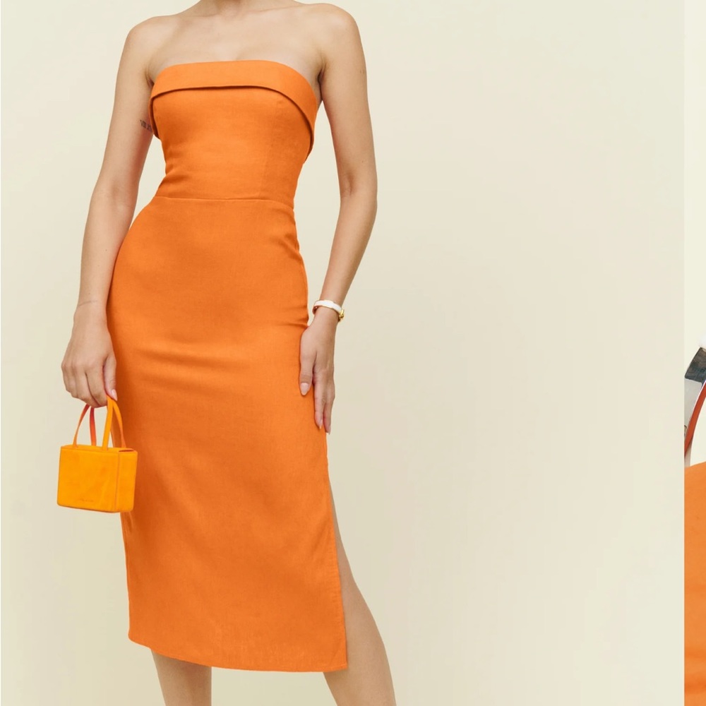 Reformation Orange Marcella Linen Dress
